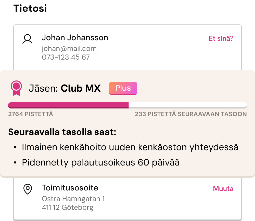 Kuvitus asiakaskortista, jossa näkyy jäsenyystiedot kassalla
